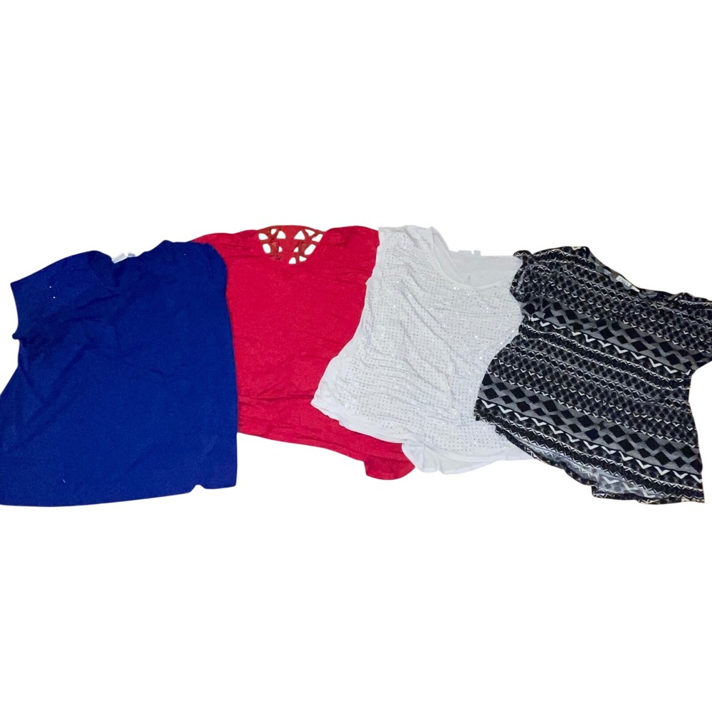 Cato Women Plus Size Top Bundle XL 14 16W Blue Red White Geometric 4 Piece Lot